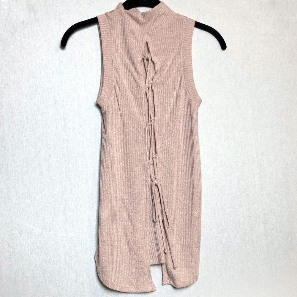 Ribbed Mock Neck Lace Up Tank